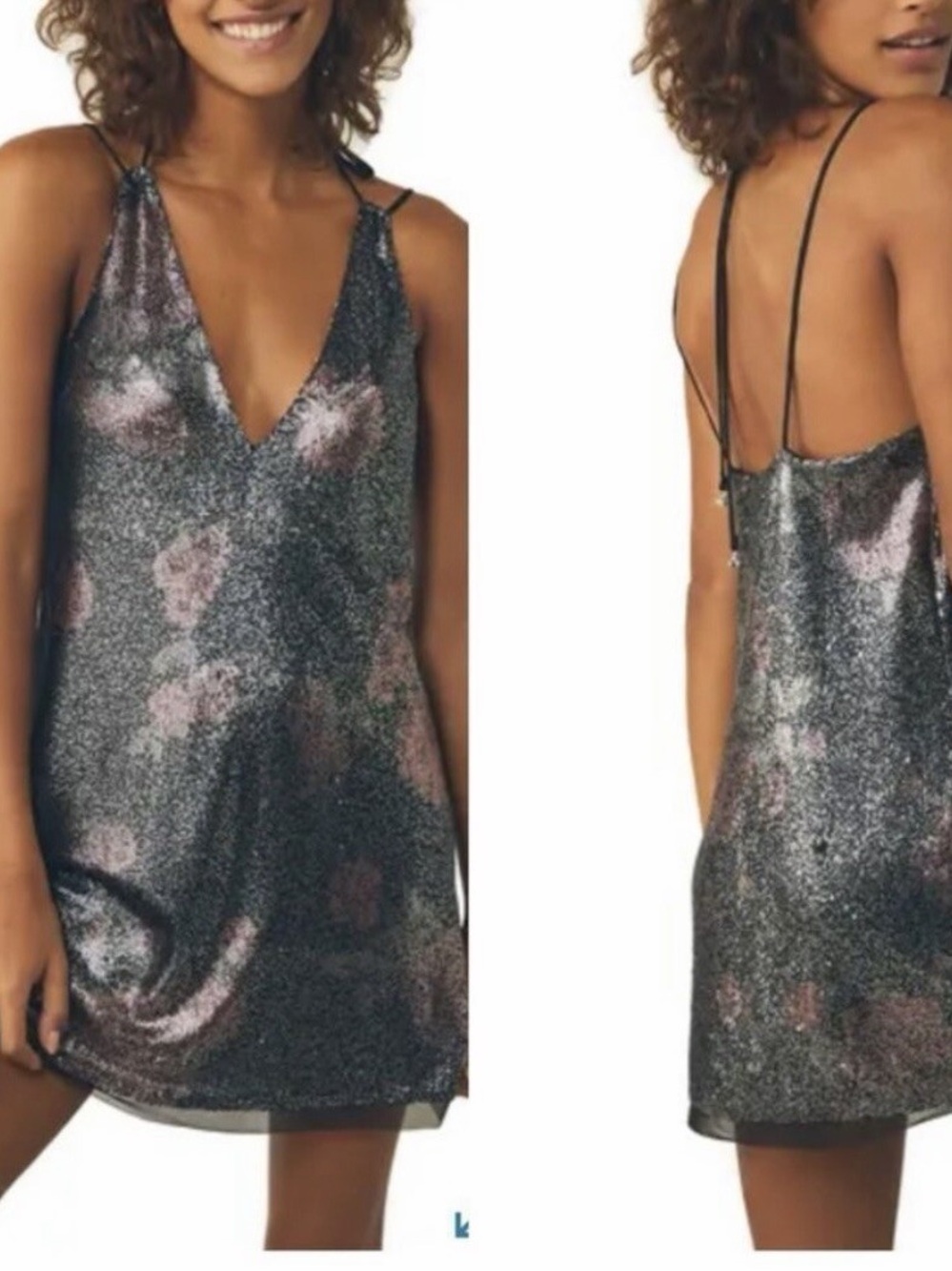 Free People Intimately Moody Floral Sequin Mini Dress NWT XS Open Back Halter